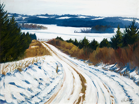 oil painting of snowy field, by John Hulsey